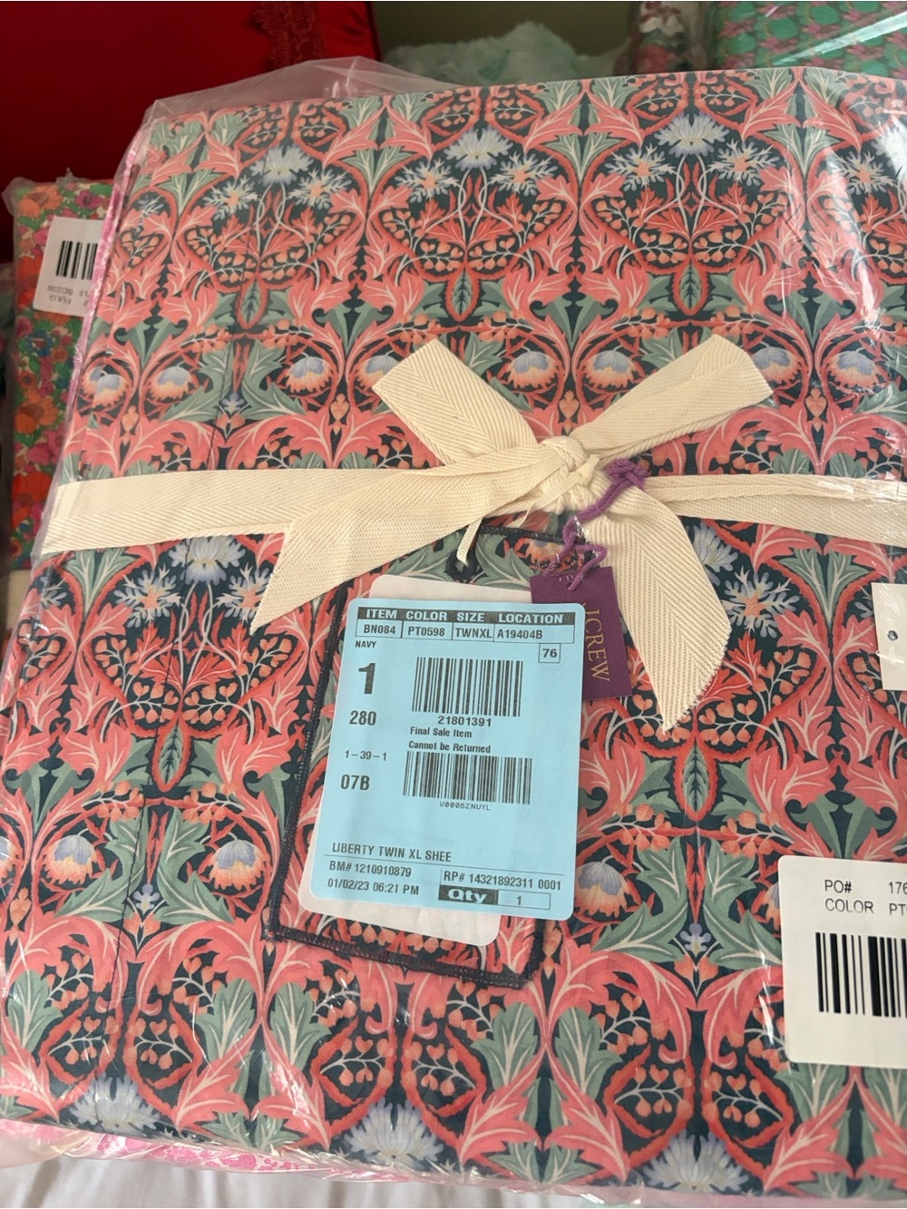 J. Crew Coral Pink Floral Twin XL Sheet Set